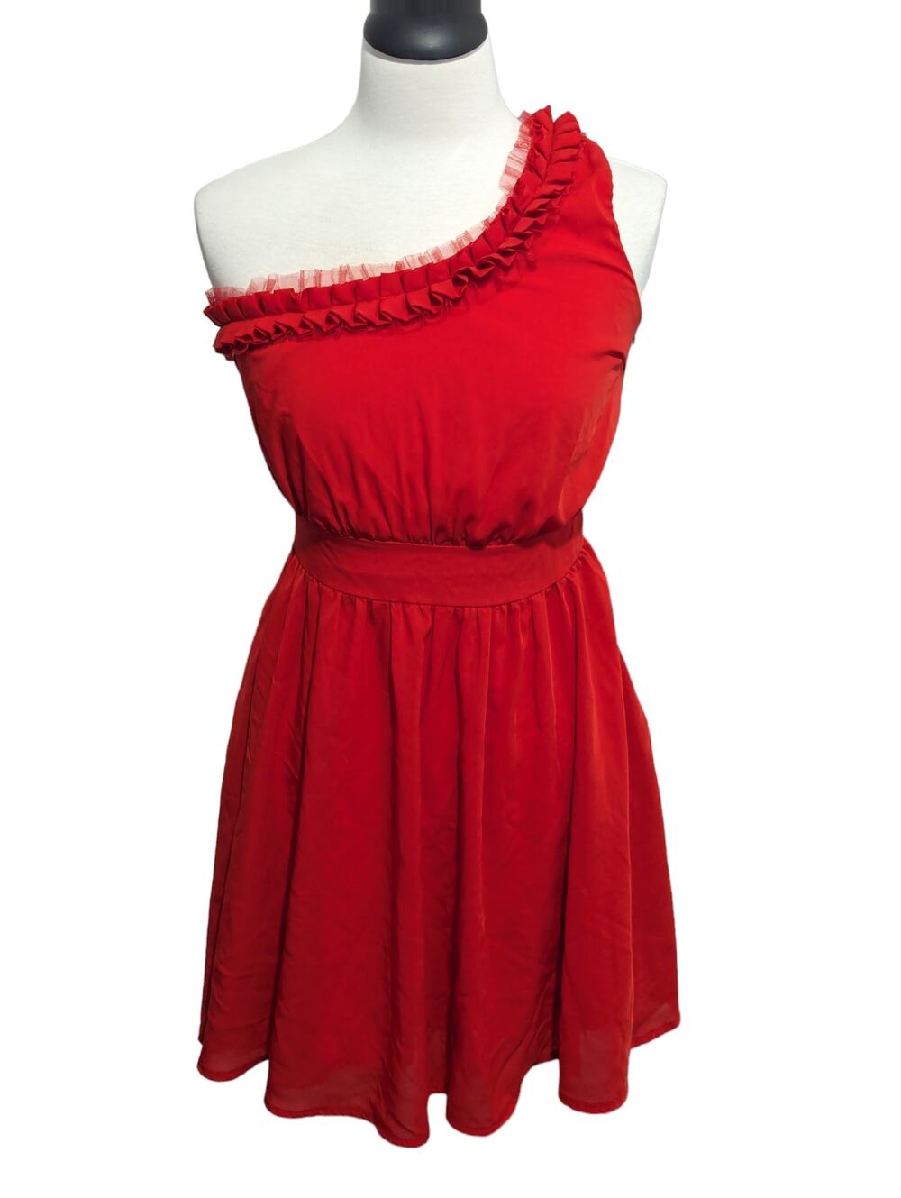 Annabella Single Strap Red Ruffle Dress Size M Side Zipper